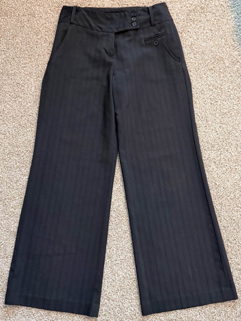 Larry Levine Black Wide-Leg Pinstripe Dress Pants